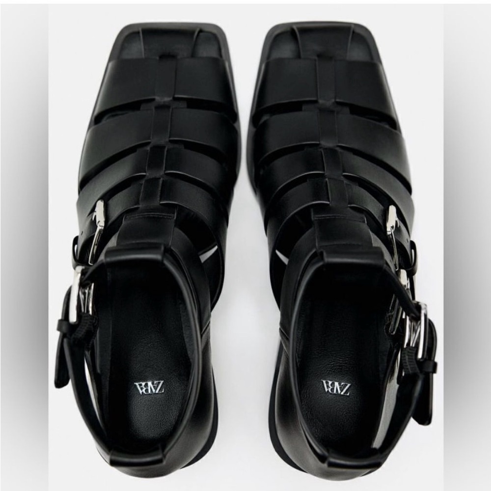 Zara Heeled Leather Cage Sandals